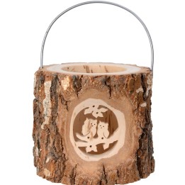 Lanterne photophore en bois, couple hiboux