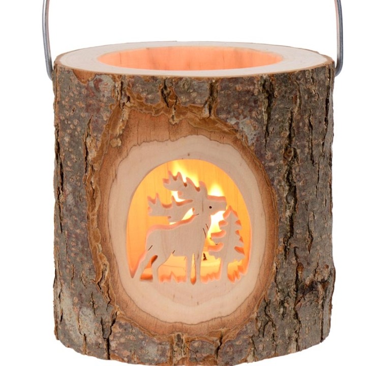 Photophore lanterne en bois, cerf