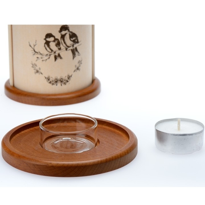 Photophore en bois mésanges