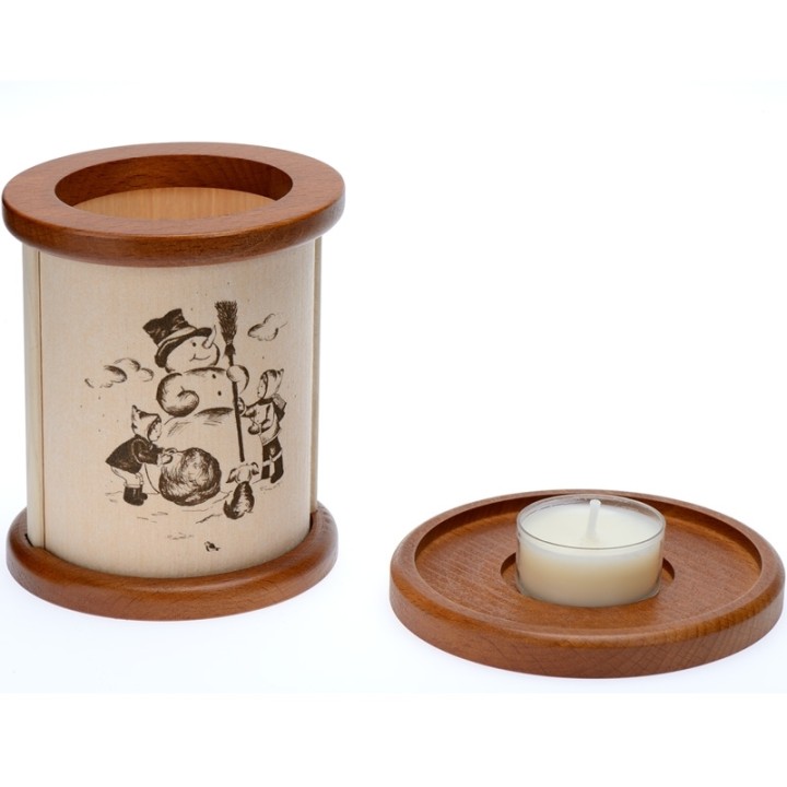 Photophore en bois bonhomme de neige
