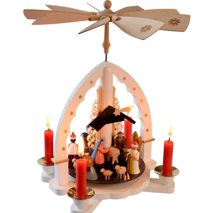 Pyramide  Allemande avec creche de Noel blanche