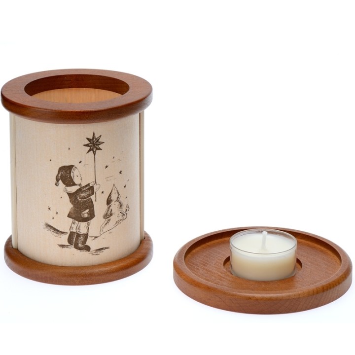 Photophore en bois fillette et étoile de Noël