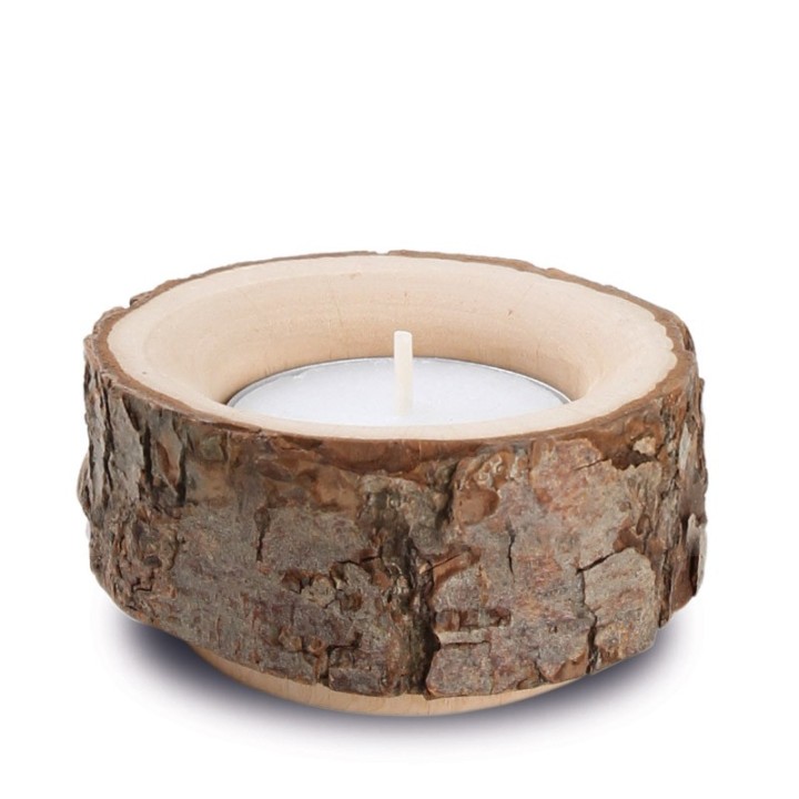 Lot de 3 bougeoirs en bois avec écorce, 9 cm