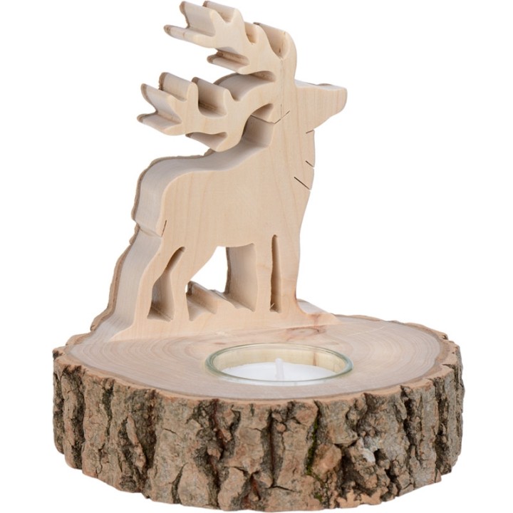 Bougeoir en bois brame du cerf, 13 cm