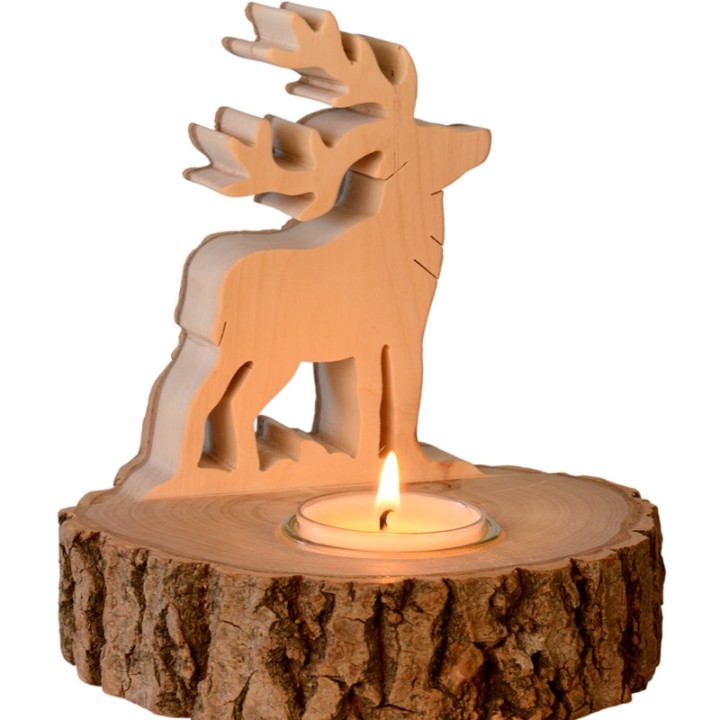 Bougeoir en bois brame du cerf, 13 cm