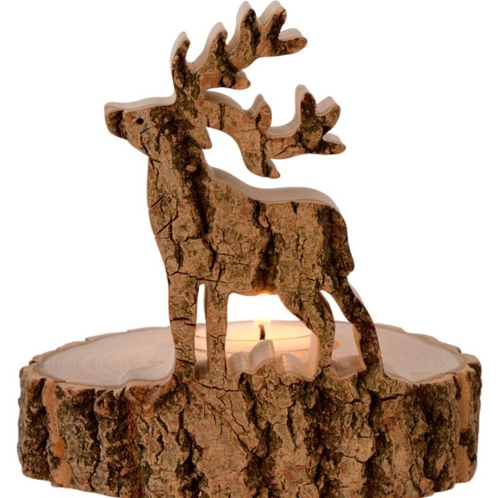 Bougeoir en bois brame du cerf, 13 cm