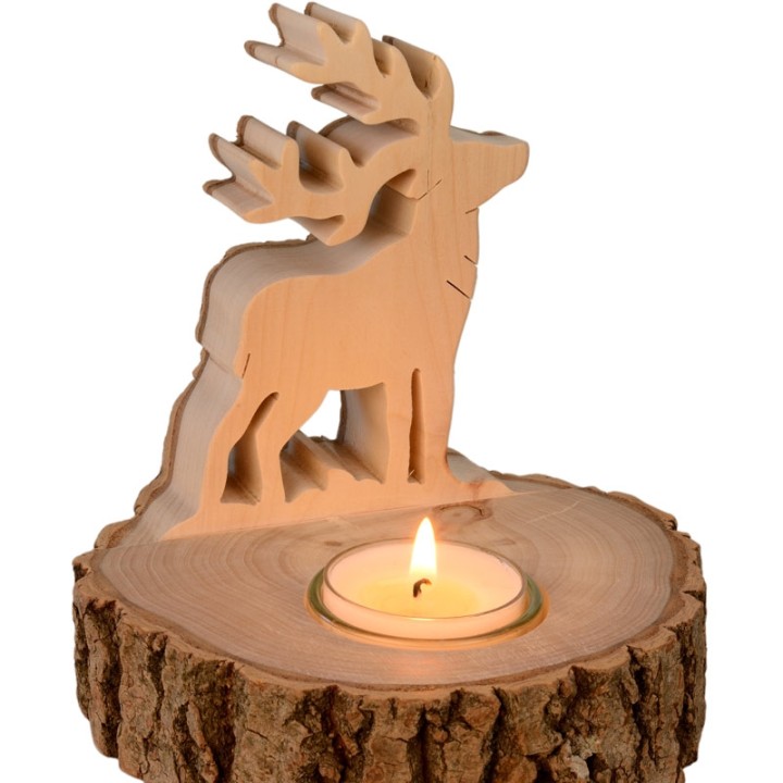 Bougeoir en bois brame du cerf, 13 cm