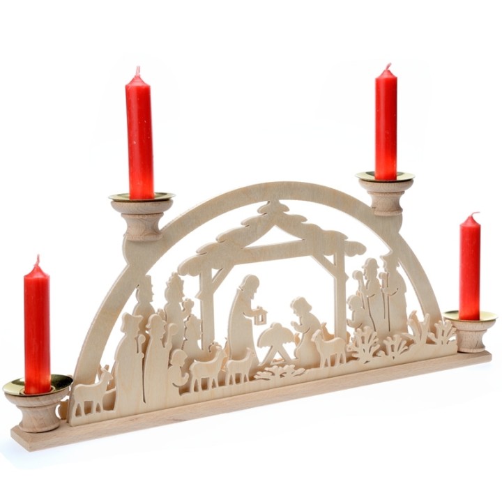 Bougeoir de Noël en bois, avec 4 bougies, 32 cm