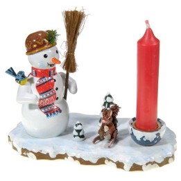 Bougeoir bonhomme de neige en bois peint