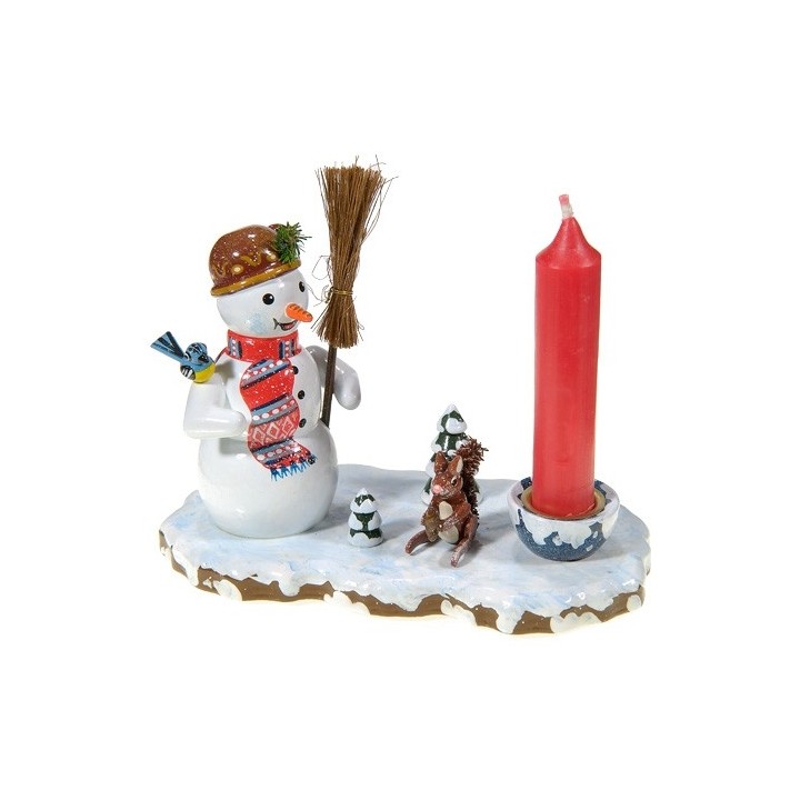 Bougeoir bonhomme de neige en bois peint