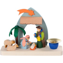Petit bougeoir en bois crèche de Noel