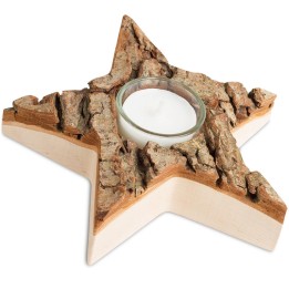Bougeoir en bois étoile en écorce, 15 cm