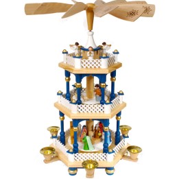 Weihnachtspyramid allemande aux couleurs baroques blanc et bleu