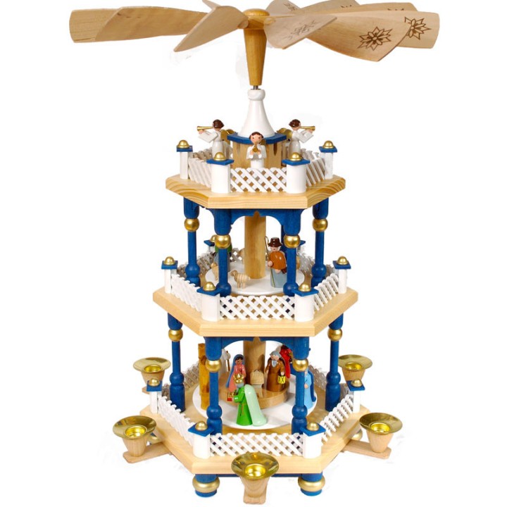 Weihnachtspyramid allemande aux couleurs baroques blanc et bleu