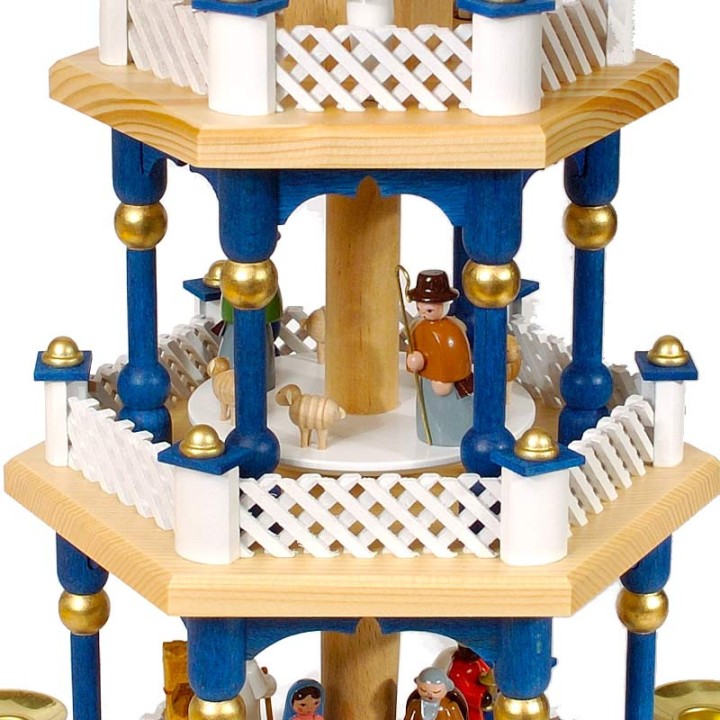 Weihnachtspyramid allemande aux couleurs baroques blanc et bleu