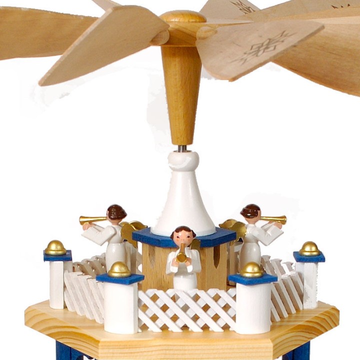 Weihnachtspyramid allemande aux couleurs baroques blanc et bleu