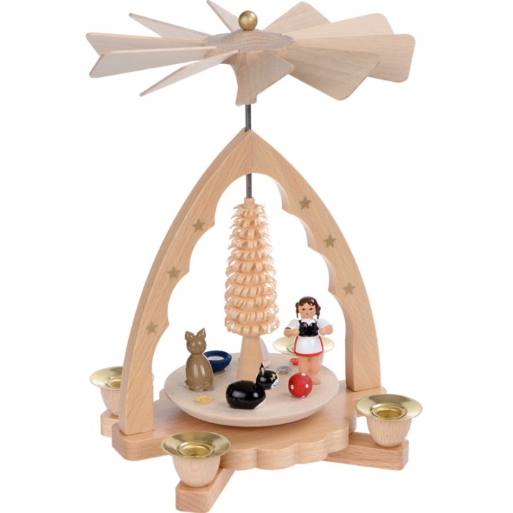 Petit carrousel en bois fillette et chatons