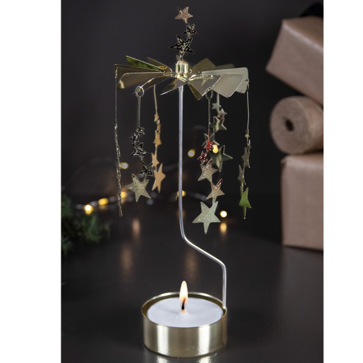 Grand bougeoir carrousel nuit étoilée, 28 cm