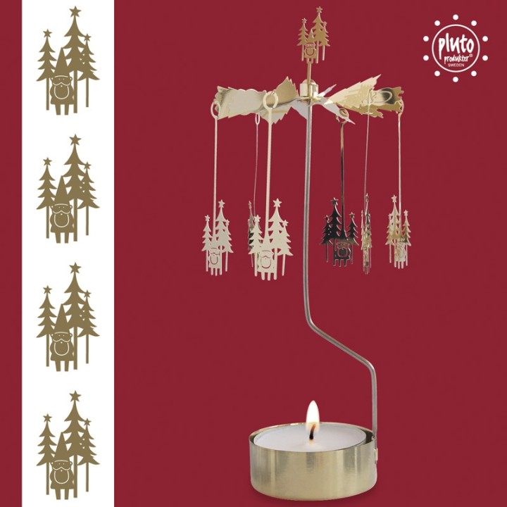 Grand carrousel de Noël père Noêl et sapins dorés