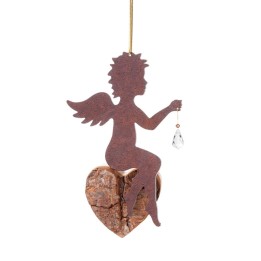 Ange en métal et coeur en bois avec cristal Swarovski, n°2