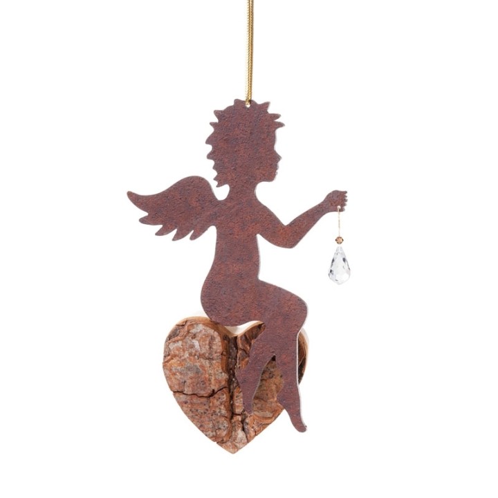 Ange en métal et coeur en bois avec cristal Swarovski, n°2