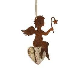 Petit ange en métal à suspendre et coeur en bois avec étoile