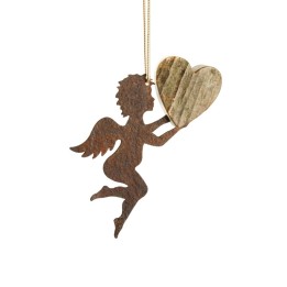 Petit ange en métal à suspendre et coeur en bois