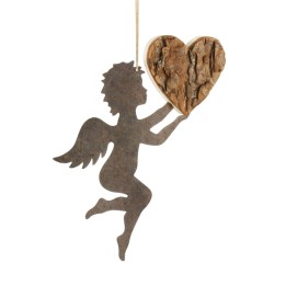 Ange métal et coeur en bois grand modèle à suspendre