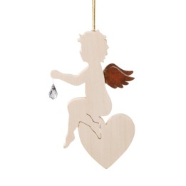 Ange en bois d'érable avec un cristal Swarovski assis sur un coeur