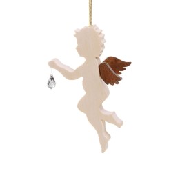 Ange en bois d'érable avec un cristal Swarovski, debout