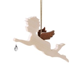 Ange en bois d'érable avec un cristal Swarovski, allongé