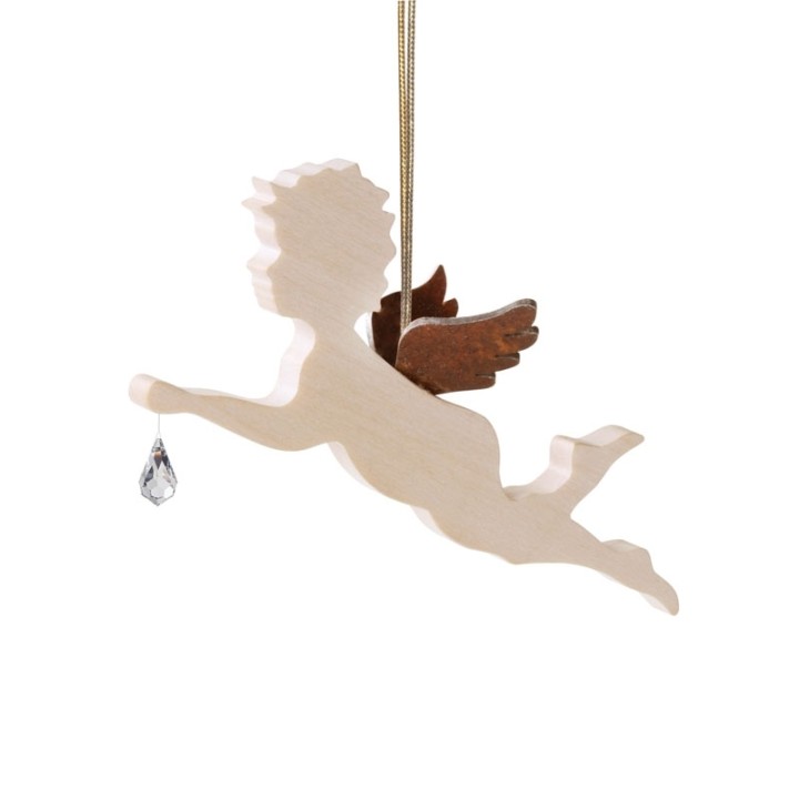 Ange en bois d'érable avec un cristal Swarovski, allongé