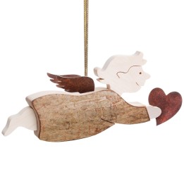 Ange en bois volant avec un coeur dans la main, modèle "fille"