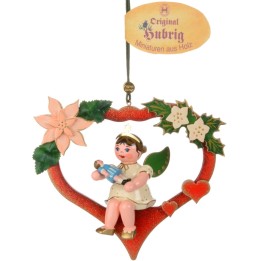 Noël d'antan, ange pour sapin dans un coeur rouge