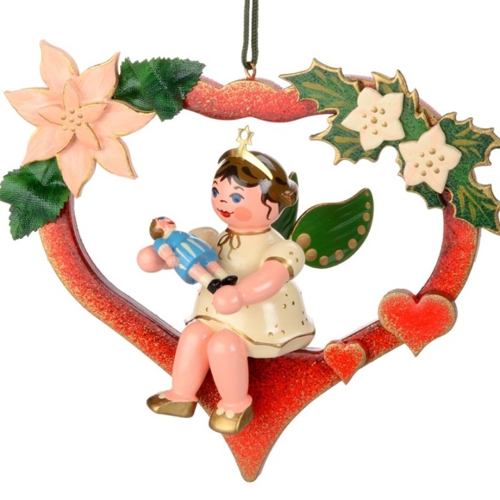 Noël d'antan, ange pour sapin dans un coeur rouge