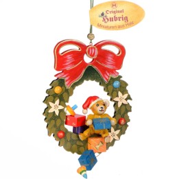 Décoration Noël Vintage, ourson dans couronne 