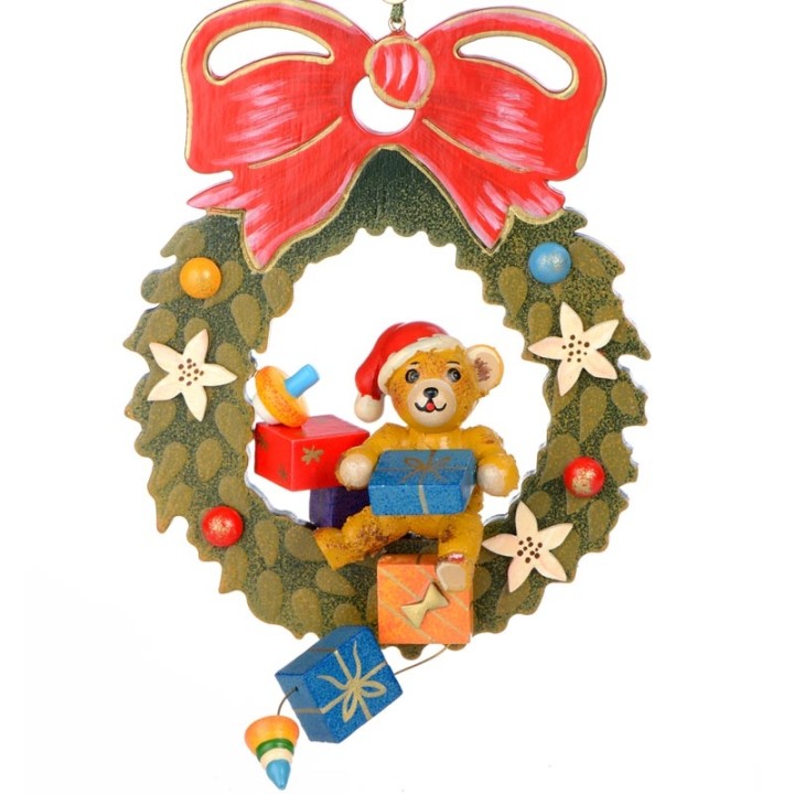 Décoration Noël Vintage, ourson dans couronne 