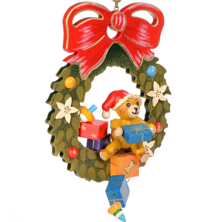Décoration Noël Vintage, ourson dans couronne 