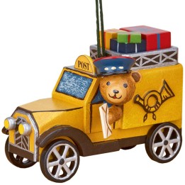 Déco sapin vintage, ourson et voiture de la poste