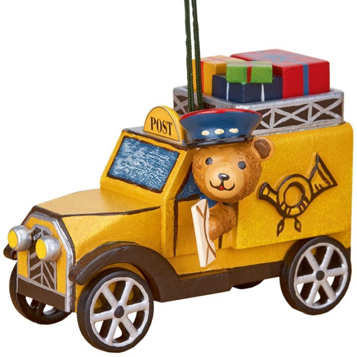 Déco sapin vintage, ourson et voiture de la poste