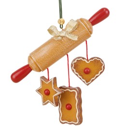 Déco sapin de Noël d'autrefois. Rouleau à patisserie et gateaux