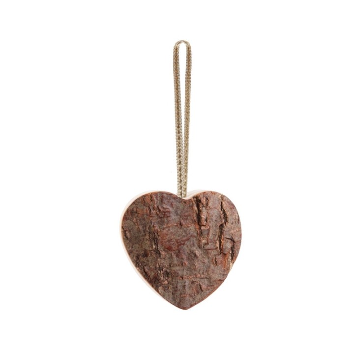 Coeur en bois à suspendre à ruban rouge, 6 cm
