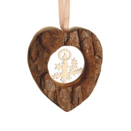 Coeur en bois à suspendre motif ciselé bougie, 6 cm