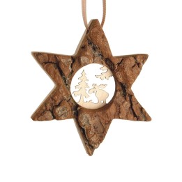 Etoile en bois, motif ciselé élan, 7 cm