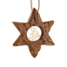 Etoile en bois, motif ciselé bougie, 7 cm