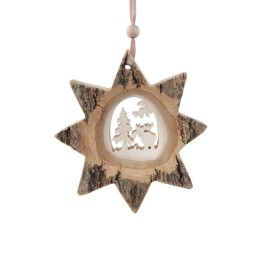 Etoile en bois, motif ciselé élan, 10 cm
