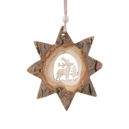 Etoile en bois, motif ciselé cerf, 10 cm