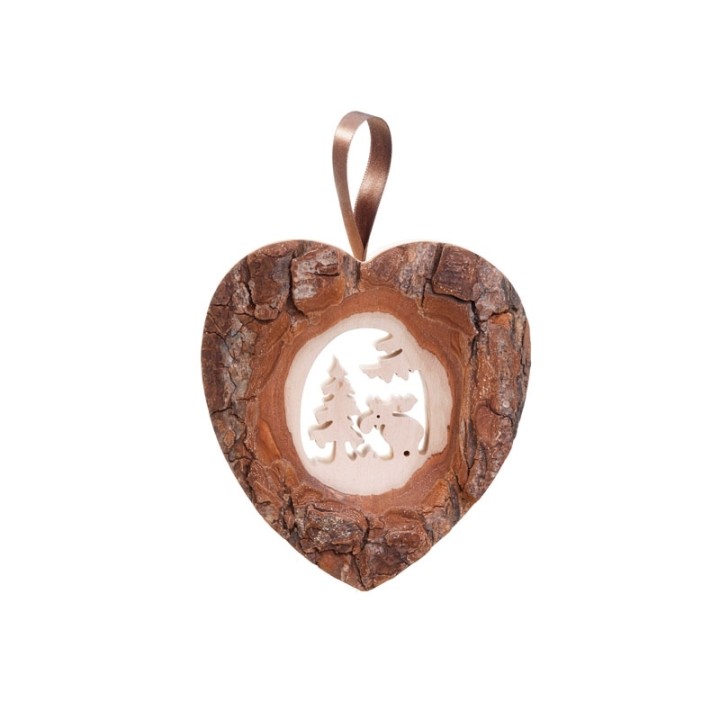 Décoration murale en bois, grand coeur motif élan, 14,5 cm