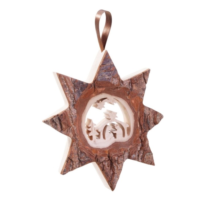 Décoration murale en bois, grande étoile motif crèche de Noël, 19 cm