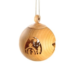 Boule de Noël en bois, motif crèche, 6 cm